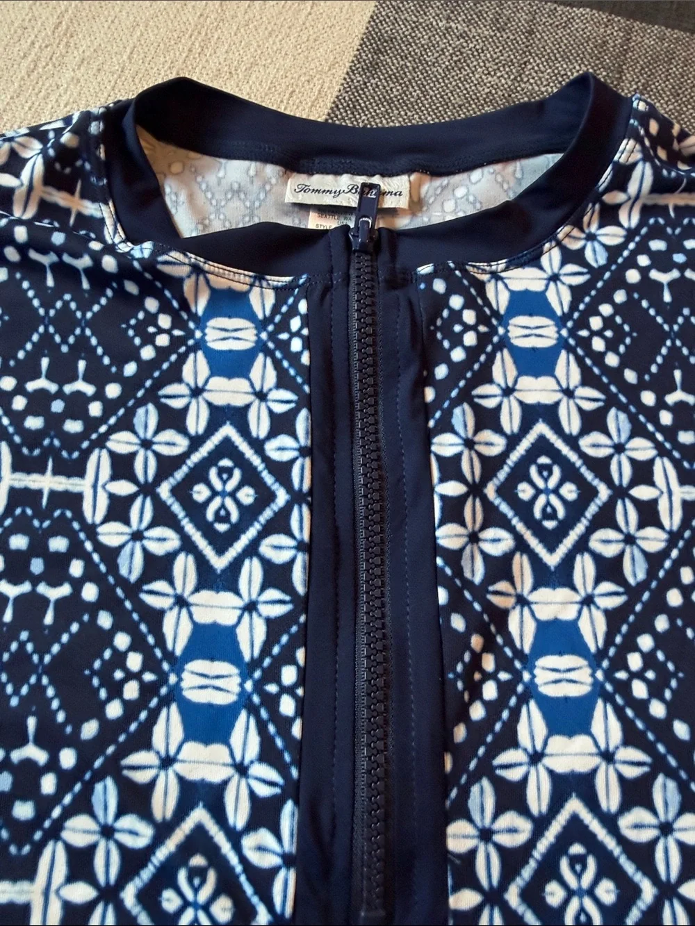 Tommy Bahama Navy and White Printed Rash guard set